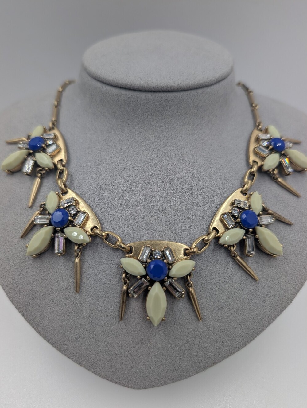 Signed J. Crew Deco Spike Floral Crystal Collar Statement Necklace 0515